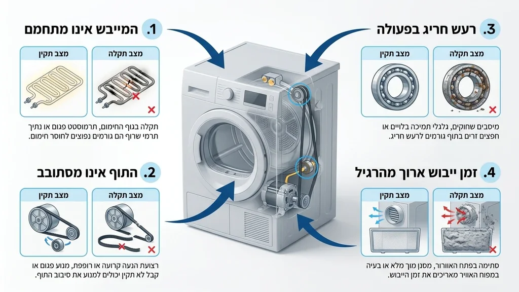 טכנאי מייבשים מבצע תיקון למייבש כביסה