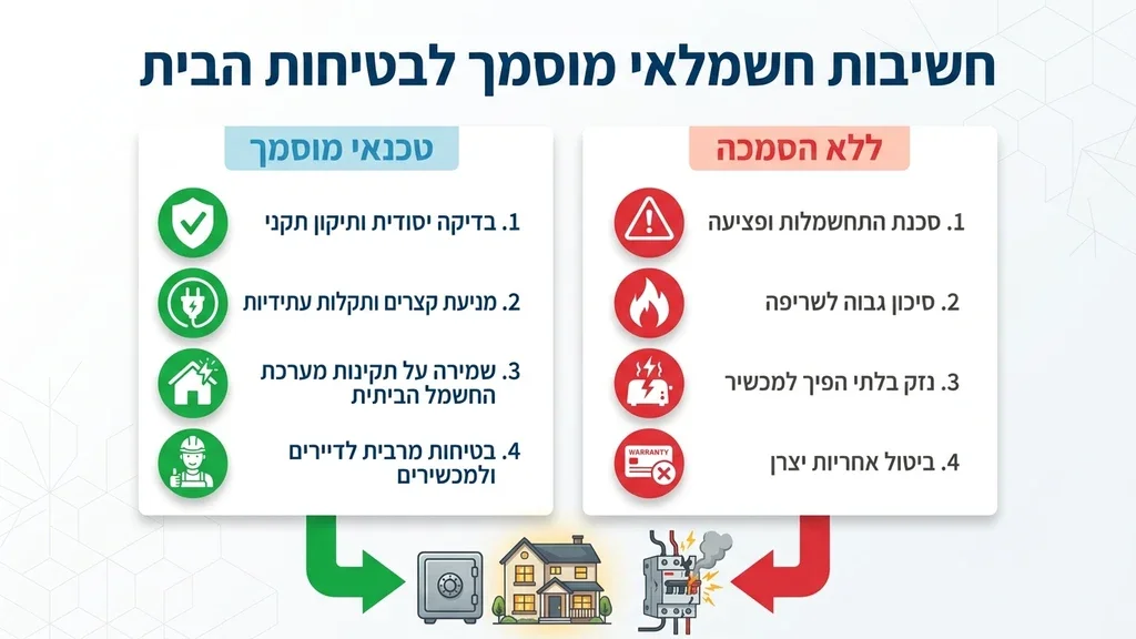 חשמלאי מוסמך מבצע בדיקת בטיחות קפדנית בלוח חשמל