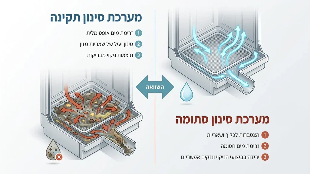 מסנן מדיח כלים סתום בשאריות מזון
