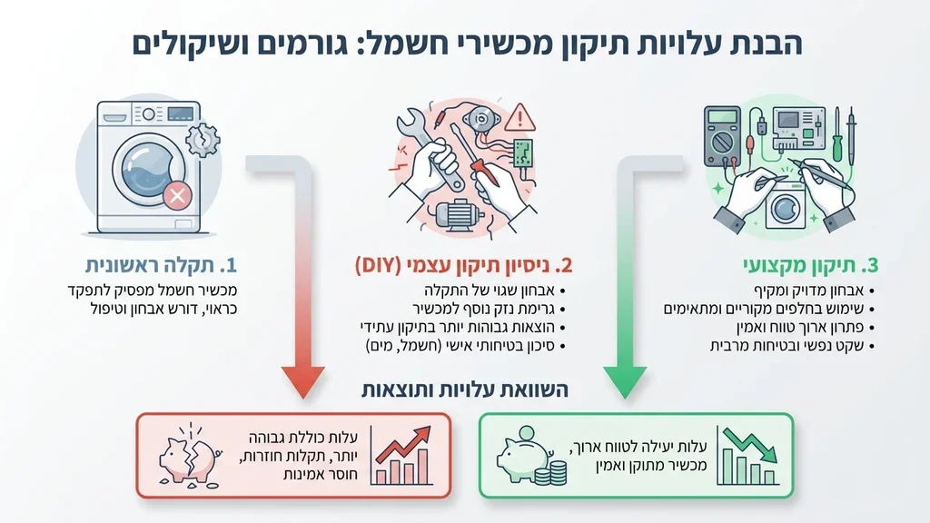 טכנאי מקצועי בודק מכונת כביסה פתוחה